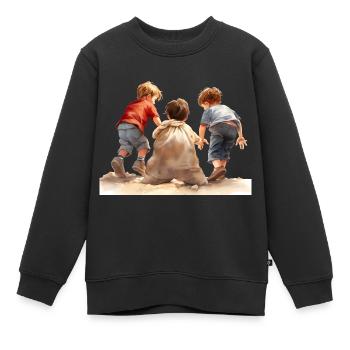 Sackhüpfen, ein Kinderspiel aus vergangenen Zeiten - Kinder Premium Organic Sweatshirt - Schwarz - Vorne - AI Model Kid Female (0cm)