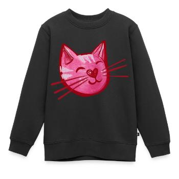 Pink Kitty Cat - Kids Premium Organic Sweatshirt - black - Front - AI Model Kid Female (0cm)