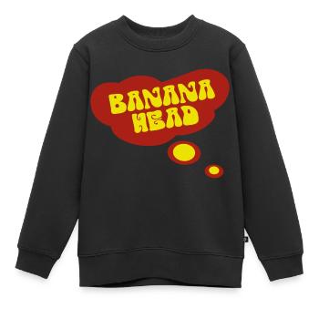 Grosse bulle de pensée rouge dans la TÊTE DE BANANE délavée - Sweat Premium enfant bio - noir - Devant - AI Model Kid Female (0cm)