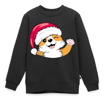 Chien Santa Corgi agitant la main - Sweat Premium enfant bio - noir - Devant - AI Model Kid Female (0cm)