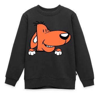 Hund Hinter Mauer Zaun Schild Guckt Lustig Frech - Kinder Premium Organic Sweatshirt - Schwarz - Vorne - AI Model Kid Female (0cm)