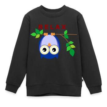Eule - Relax - Kinder Premium Organic Sweatshirt - Schwarz - Vorne - AI Model Kid Female (0cm)