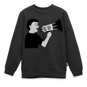 Démonstration Megafon Propaganda Man - Sweat Premium enfant bio - noir - Devant - AI Model Kid Female (0cm)