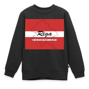 Riga - Hauptstadt mit GPS & Flagge - Kinder Premium Organic Sweatshirt - Schwarz - Vorne - AI Model Kid Female (0cm)