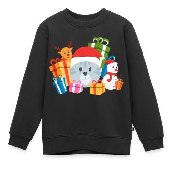 Christmas Cat Present - Kids Premium Organic Sweatshirt - black - Front - AI Model Kid Female (0cm)