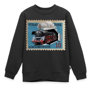 Timbre de locomotive à vapeur - Sweat Premium enfant bio - noir - Devant - AI Model Kid Female (0cm)