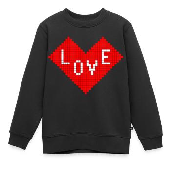 Herz mit der Aufschrift LOVE, 8bit heart, Valentinstag - Kinder Premium Organic Sweatshirt - Schwarz - Vorne - AI Model Kid Female (0cm)
