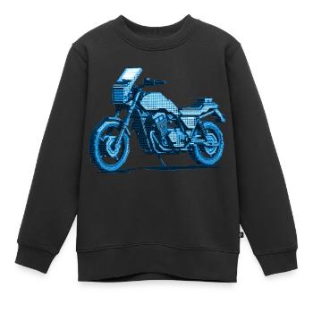 Illustration de moto en aspect vectoriel 8 bits - Sweat Premium enfant bio - noir - Devant - AI Model Kid Female (0cm)