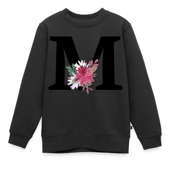 Lettre m floral - Sweat Premium enfant bio - noir - Devant - AI Model Kid Female (0cm)