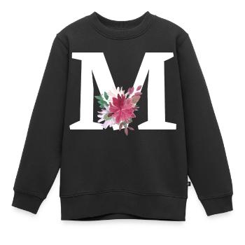 Lettre m floral - Sweat Premium enfant bio - noir - Devant - AI Model Kid Female (0cm)