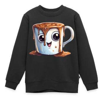 Dessin à l’aquarelle de cacao - Sweat Premium enfant bio - noir - Devant - AI Model Kid Female (0cm)