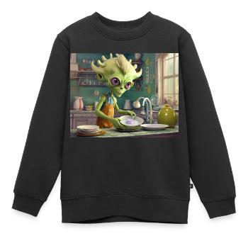 mignon petit vert rétro vintage alien tous les jours - Sweat Premium enfant bio - noir - Devant - AI Model Kid Female (0cm)