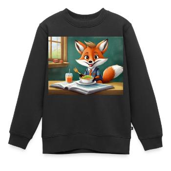 mignon petit renard démon vie quotidienne - déjeuner - Sweat Premium enfant bio - noir - Devant - AI Model Kid Female (0cm)