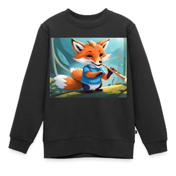 mignon petit renard démon vie quotidienne jouant de la flûte - Sweat Premium enfant bio - noir - Devant - AI Model Kid Female (0cm)