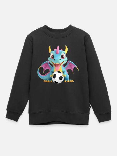 Drachen Monster mit Fussball - Kinder Premium Organic Sweatshirt - Schwarz