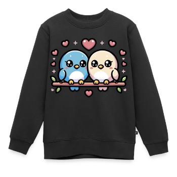 cute lovebirds perched on a branch - Kids Premium Organic Sweatshirt - black - Front - AI Model Kid Female (0cm)