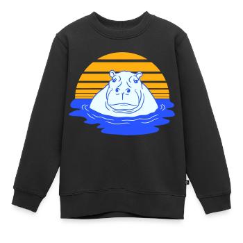 Hippopotamus Swimming Water Sun Cute Comic Cartoon - Kids Premium Organic Sweatshirt - black - Front - AI Model Kid Female (0cm)