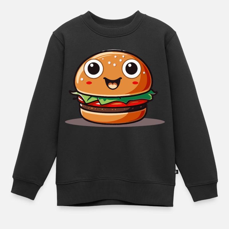 Cute cartoon hamburger with smiling face - Kinder Premium Organic Sweatshirt - Schwarz