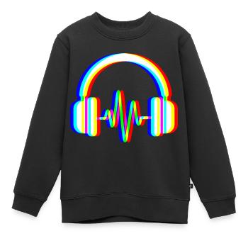 Casque Glitch – Ondes Sonores - Sweat Premium enfant bio - noir - Devant - AI Model Kid Female (0cm)