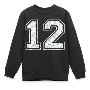 12 dans blanc in Used Look - Sweat Premium enfant bio - noir - Devant - AI Model Kid Female (0cm)