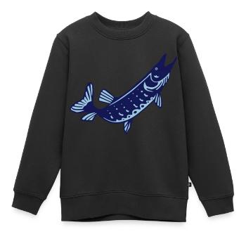 brochet poisson pecheur - Sweat Premium enfant bio - noir - Devant - AI Model Kid Female (0cm)