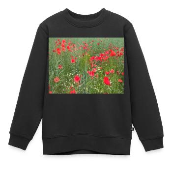 Prairie de coquelicots - Sweat Premium enfant bio - noir - Devant - AI Model Kid Female (0cm)
