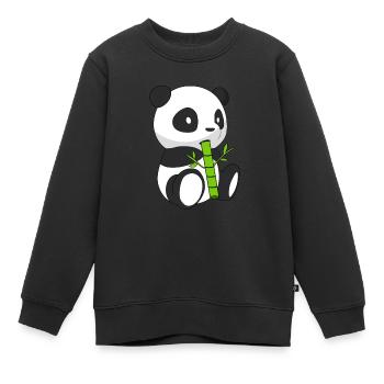 Panda qui mange du bambou - Sweat Premium enfant bio - noir - Devant - AI Model Kid Female (0cm)