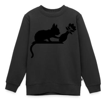 Blumenvase umstoßen freche Katze - Kinder Premium Organic Sweatshirt - Schwarz - Vorne - AI Model Kid Female (0cm)