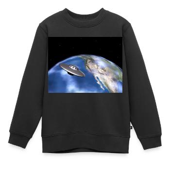 Soucoupe volante et planète Terre - Sweat Premium enfant bio - noir - Devant - AI Model Kid Female (0cm)
