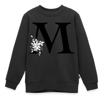 Lettre M - Sweat Premium enfant bio - noir - Devant - AI Model Kid Female (0cm)