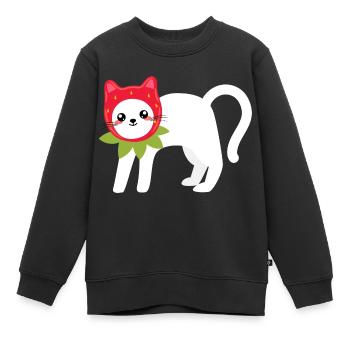 Cat In A Strawberry Pattern Hat - Kids Premium Organic Sweatshirt - black - Front - AI Model Kid Female (0cm)