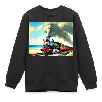 Dampflok am Strand - Kinder Premium Organic Sweatshirt - Schwarz - Vorne - AI Model Kid Female (0cm)