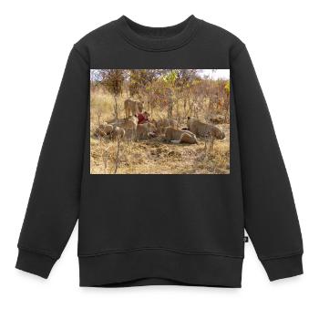 ein Rudel fressender Löwen im Chobe-Nationalpark - Kinder Premium Organic Sweatshirt - Schwarz - Vorne - AI Model Kid Female (0cm)