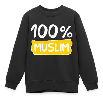 100% musulman - musulmans - islam - Sweat Premium enfant bio - noir - Devant - AI Model Kid Female (0cm)
