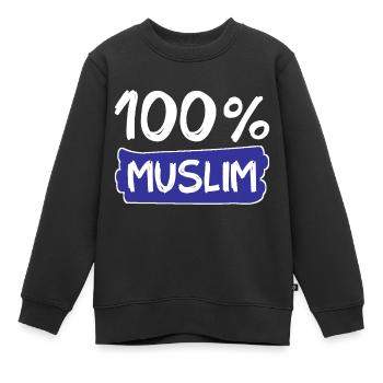 100% musulman - musulmans - islam - Sweat Premium enfant bio - noir - Devant - AI Model Kid Female (0cm)