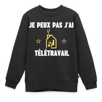 je peux pas j'ai télétravail - Sweat Premium enfant bio - noir - Devant - AI Model Kid Female (0cm)