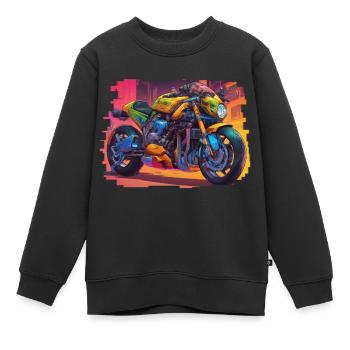 NanoNighthawk // Cyberpunk Bike - Kinder Premium Organic Sweatshirt - Schwarz - Vorne - AI Model Kid Female (0cm)