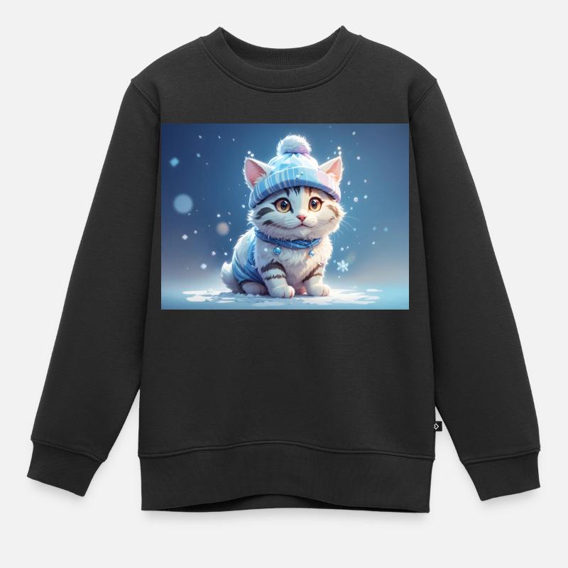 cat with hat - Kids Premium Organic Sweatshirt - black