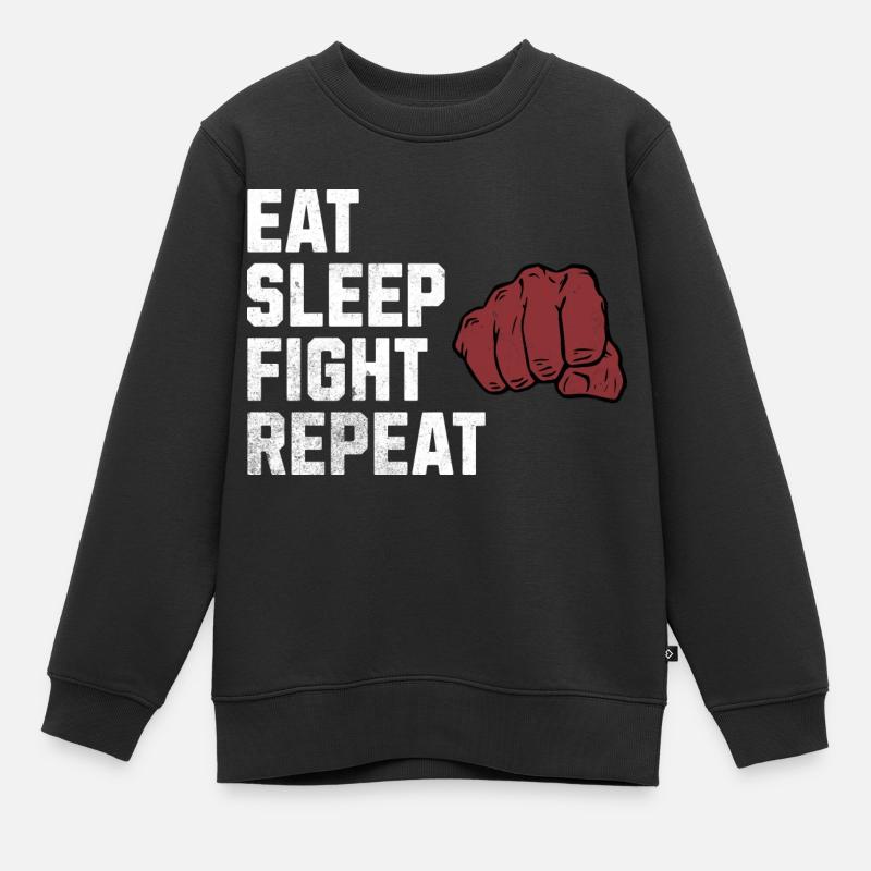 Manger, dormir, se battre, répéter : la vie d’un guerrier - Sweat Premium enfant bio - noir