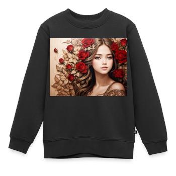 Mädchen mit roter Rose - Kinder Premium Organic Sweatshirt - Schwarz - Vorne - AI Model Kid Female (0cm)