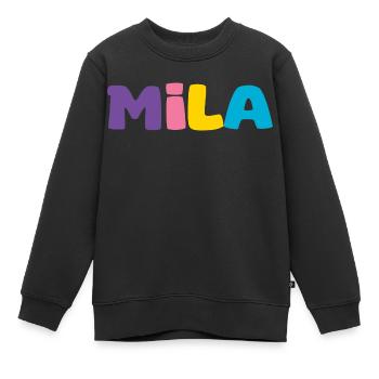Nom - Mila - Sweat Premium enfant bio - noir - Devant - AI Model Kid Female (0cm)