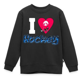 I Love Hockey - 3D Design - Kinder Premium Organic Sweatshirt - Schwarz - Vorne - AI Model Kid Female (0cm)