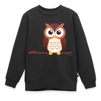 Uhu Eule Vogel auf Ast - Kinder Premium Organic Sweatshirt - Schwarz - Vorne - AI Model Kid Female (0cm)