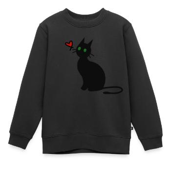 Chat noir - Sweat Premium enfant bio - noir - Devant - AI Model Kid Female (0cm)
