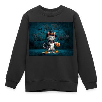 Gespenstische niedliche Halloween-Katze Spooky - Kinder Premium Organic Sweatshirt - Schwarz - Vorne - AI Model Kid Female (0cm)