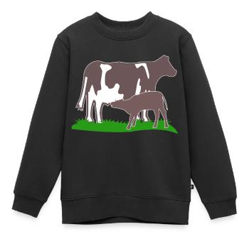 vache et veau brune - Sweat Premium enfant bio - noir - Devant - AI Model Kid Female (0cm)