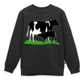 vache et veau noir - Sweat Premium enfant bio - noir - Devant - AI Model Kid Female (0cm)
