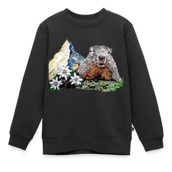Scherenschnitt Alpen Matterhorn Murmeltier - Kinder Premium Organic Sweatshirt - Schwarz - Vorne - AI Model Kid Female (0cm)