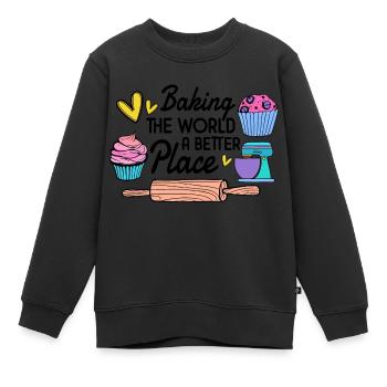 Boulangerie Baker Boulangerie Boulangerie Gâteau de confiserie - Sweat Premium enfant bio - noir - Devant - AI Model Kid Female (0cm)