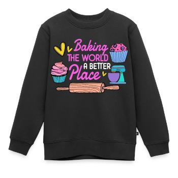 Boulangerie Baker Boulangerie Boulangerie Gâteau de confiserie - Sweat Premium enfant bio - noir - Devant - AI Model Kid Female (0cm)